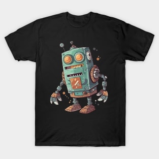 Robot, Silly Cartoon Green And Brown Robot Illustration T-Shirt